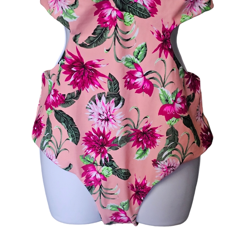 Tori Praver Racerback One Piece Swimsuit- Bright Floral Hawaiian Size L - Picture 4 of 10